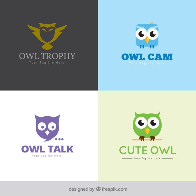 Modern owl logo set