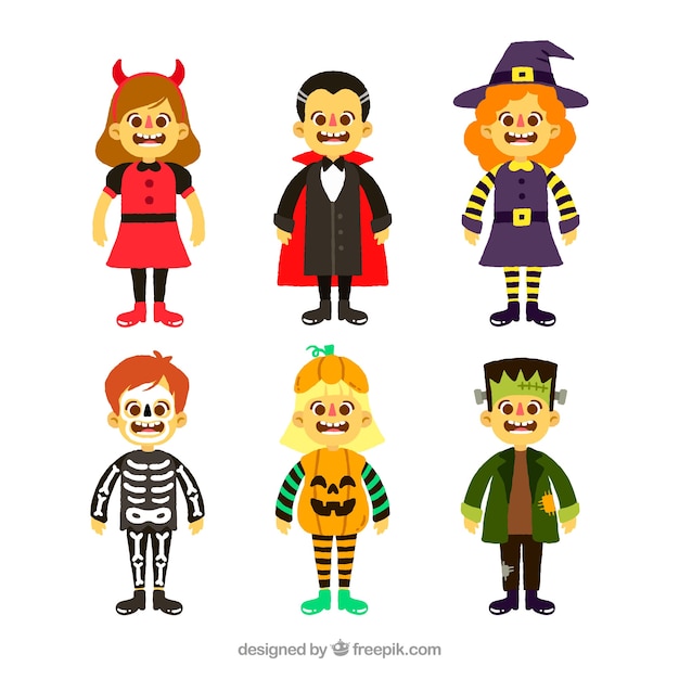 Modern pack of colorful halloween costumes