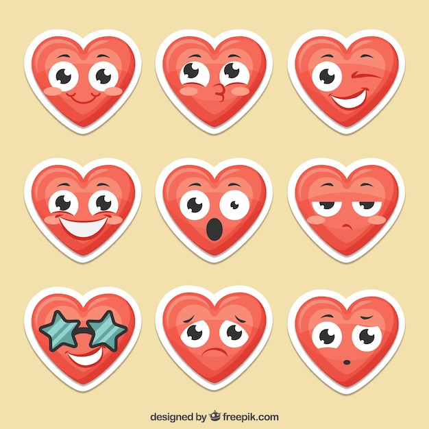 Modern pack of funny heart stickers