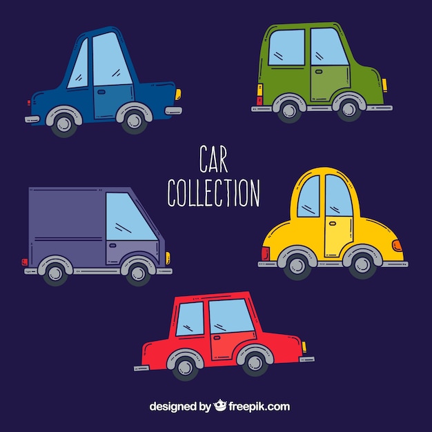 Modern pack of hand drawn cars