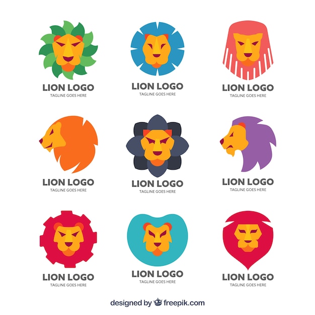 Modern pack of lion logos with fun style