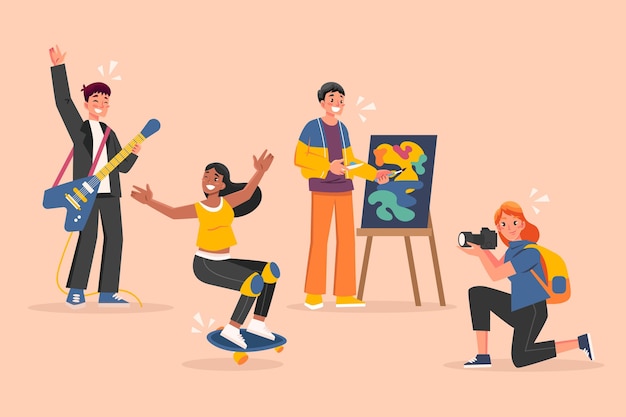 Free vector modern people doing cultural activities