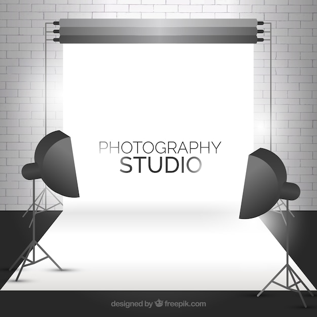 Free Vector modern photo studio with a bricks wall 