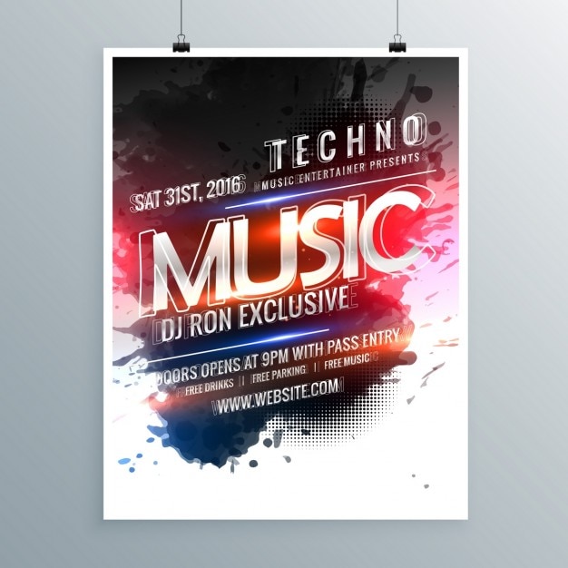 Free Vector  modern poster template of techno music