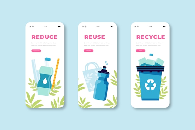 Modern recycle onboarding app screens