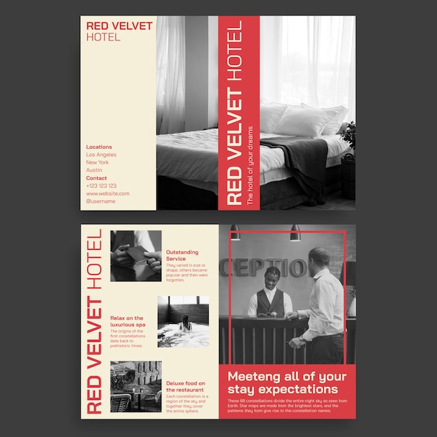 Modern red velvet hotel bifold brochure