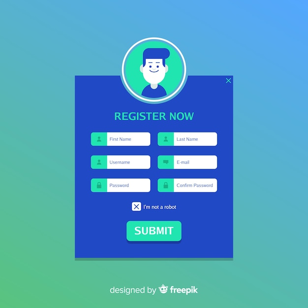 Free Vector modern registration form template with flat design