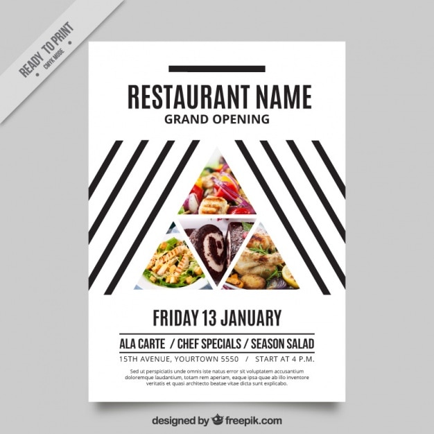 Free Vector modern restaurant brochure for triangles and stripes