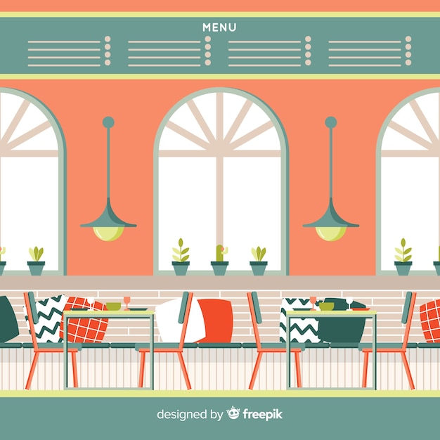 Free vector modern restaurant interior with flat design