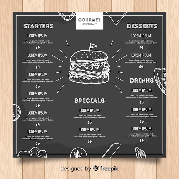 Free vector modern restaurant menu template with chalkboard style