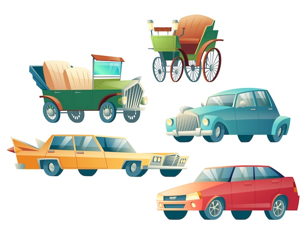 Free Vector modern and retro cars cartoon vector icons set isolated 