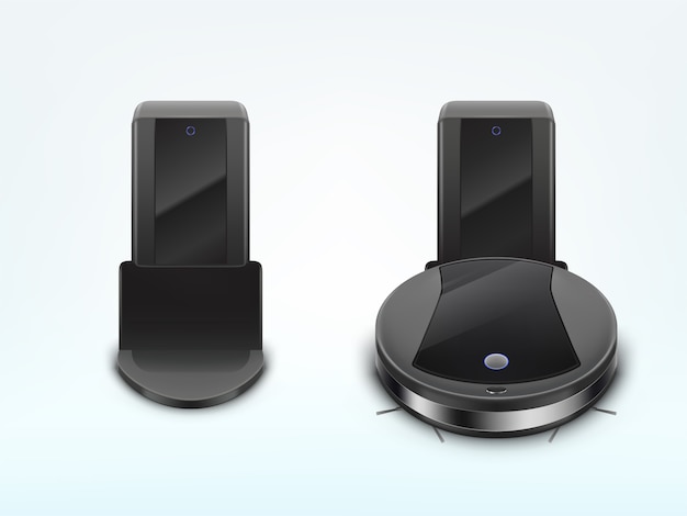 Free Vector modern robot vacuum cleaner charging battery