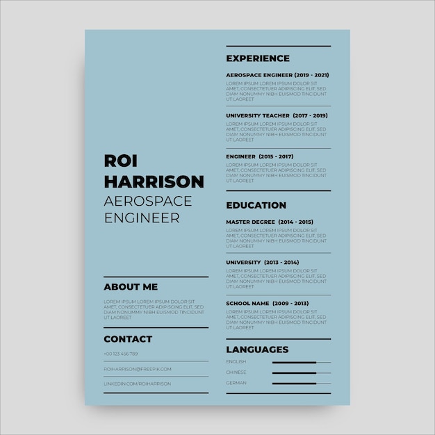 Free vector modern roi aerospace engineer resume