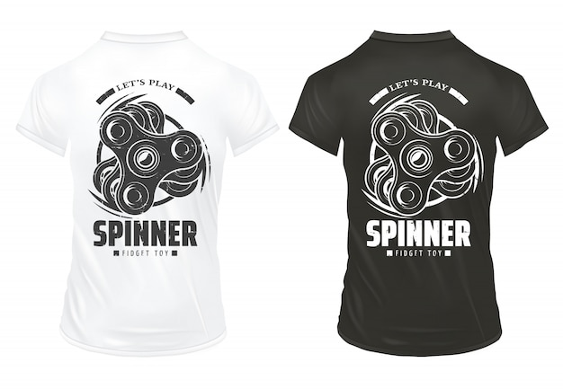 Free Vector modern rotating fidget spinner prints template on black and white shirts in vintage style isolated 