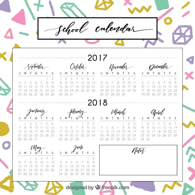 Modern school calendar with colorful style