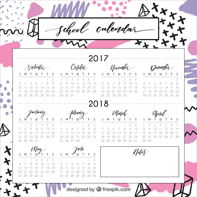 Modern school calendar with geometric shapes