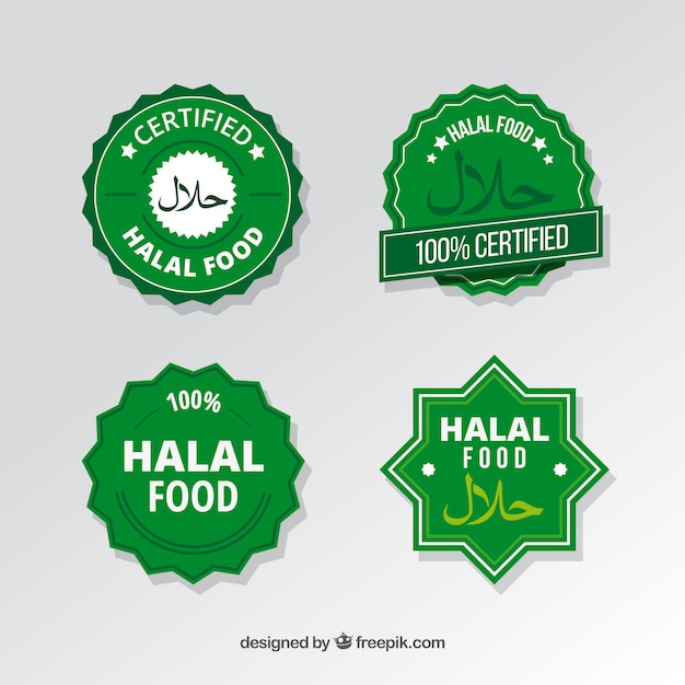 Free Vector modern set of halal food labels with flat design