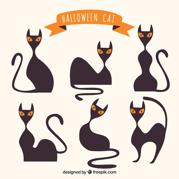 Free vector modern set of halloween cats