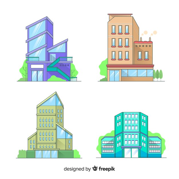 Modern set of office buildings with flat design