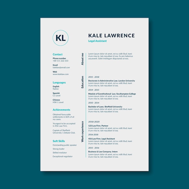 Modern simple legal assistant law resume template