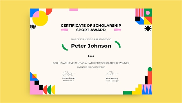 Free Vector modern simple scholarship sport certificate