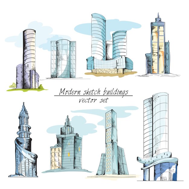 Modern sketch buildings colored