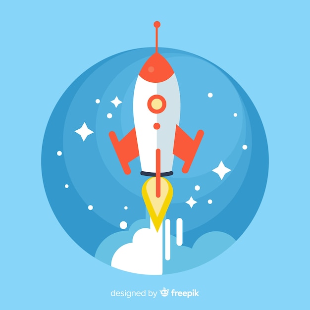 Modern space rocket with flat design