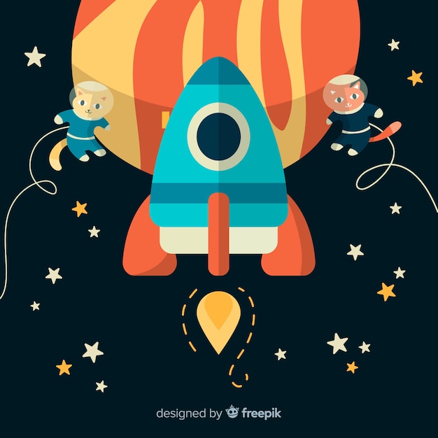 Modern space rocket with flat design