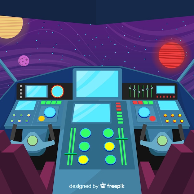 Modern spaceship interior background with flat design