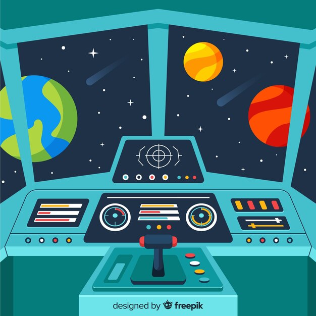 Modern spaceship interior background with flat design