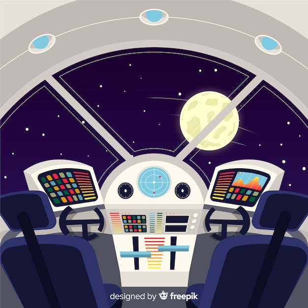 Modern spaceship interior background with flat design