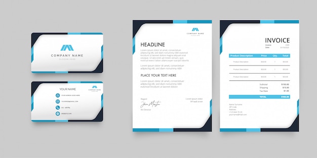 Modern Stationery Pack with Blue Shapes Template