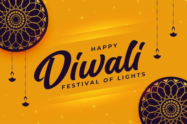 Free Vector modern style happy diwali background in yellow color vector