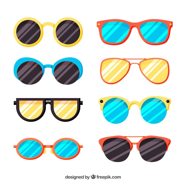 Modern sunglasses collection in flat style