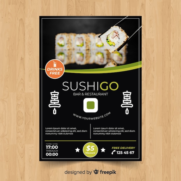 Free vector modern sushi restaurant flyer template