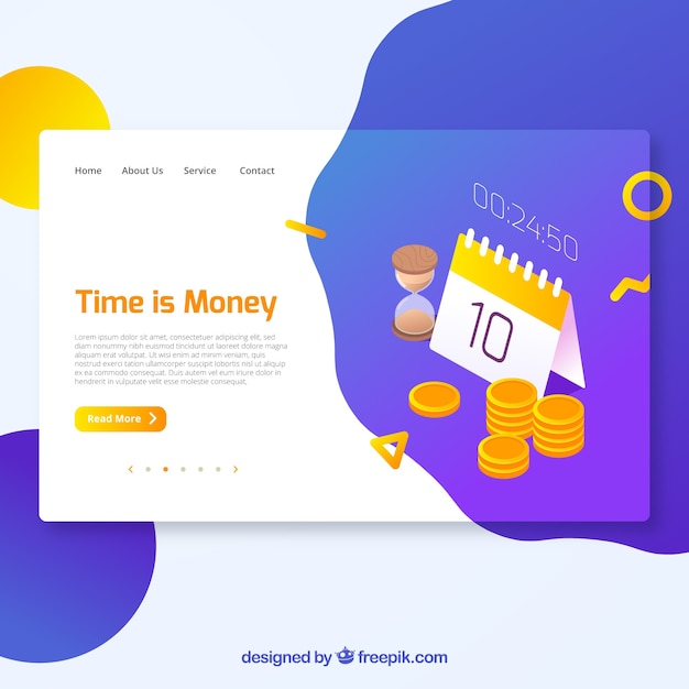 Modern time is money landing page concept