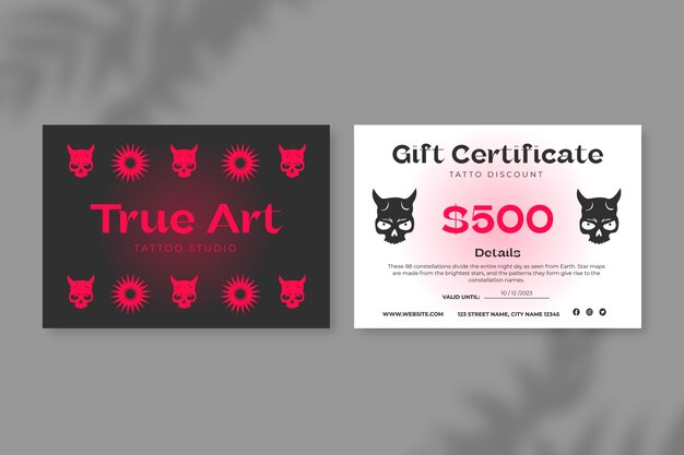 Modern true art tattoo gift certificate