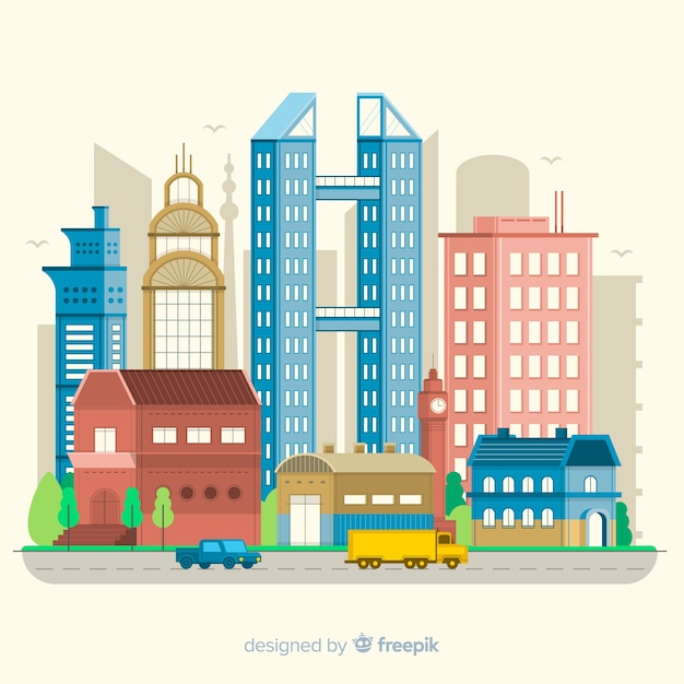 Free Vector modern urban landscape with flat design