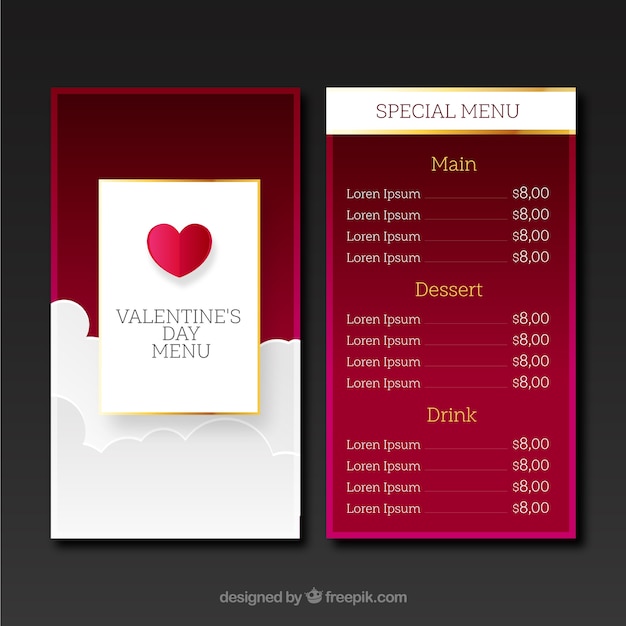 Modern valentine menu template