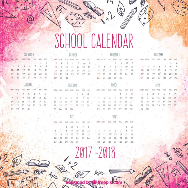 Modern watercolor school calendar 