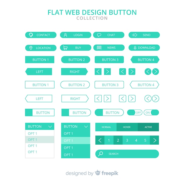 Modern web design button collection with flat design