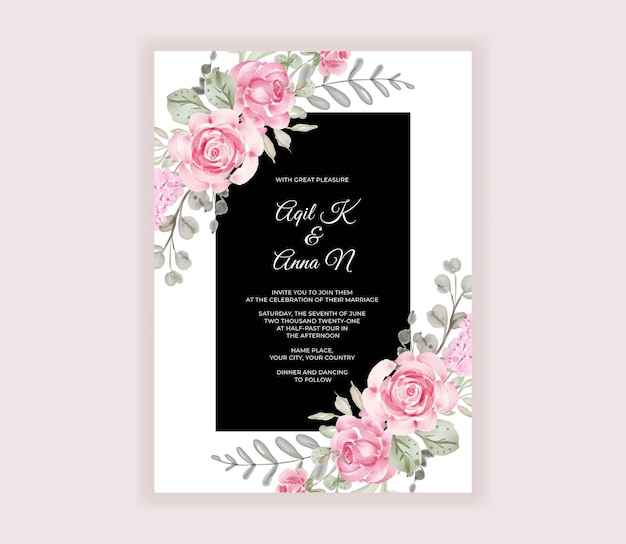 Modern wedding invitation card with beautiful flowers