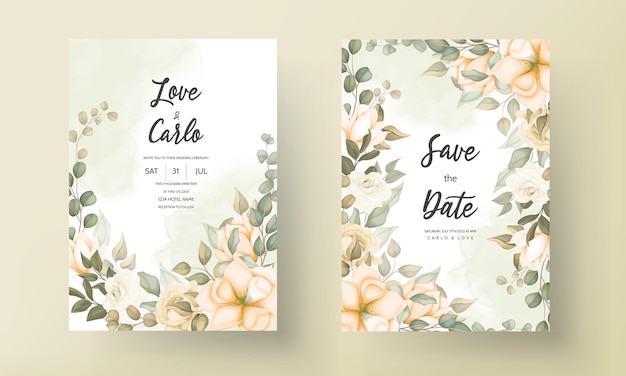 Modern wedding invitation card with beautiful flowers