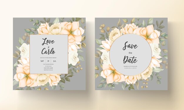 Modern wedding invitation card with beautiful flowers