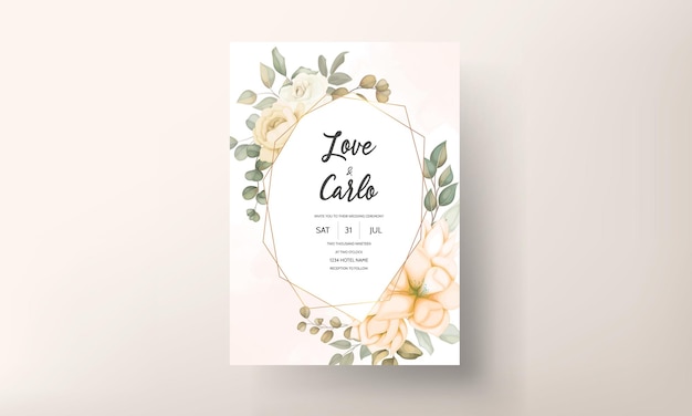 Modern wedding invitation card with beautiful flowers