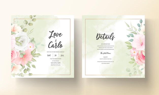 Modern wedding invitation card with beautiful flowers