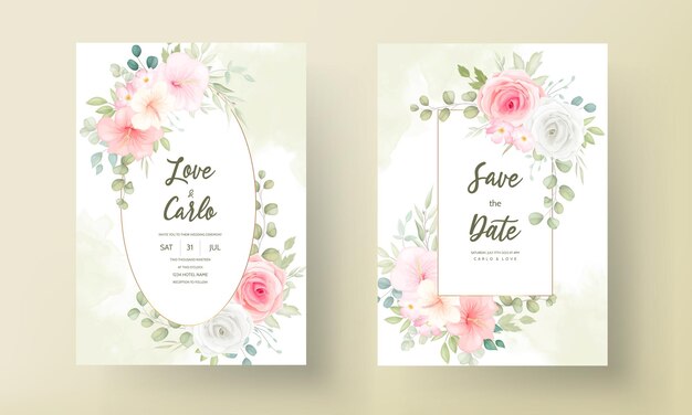 Modern wedding invitation card with beautiful flowers