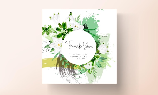 Free Vector modern wedding invitation card with greenery floral watercolor