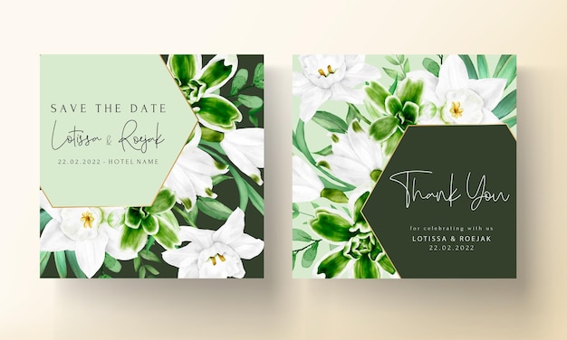 modern wedding invitation card with greenery floral watercolor