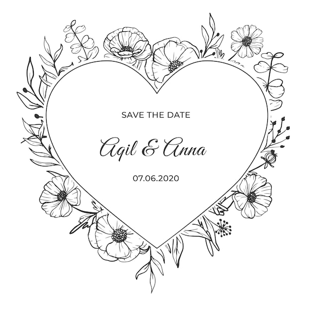 Modern wedding invitation with beautiful line art flower